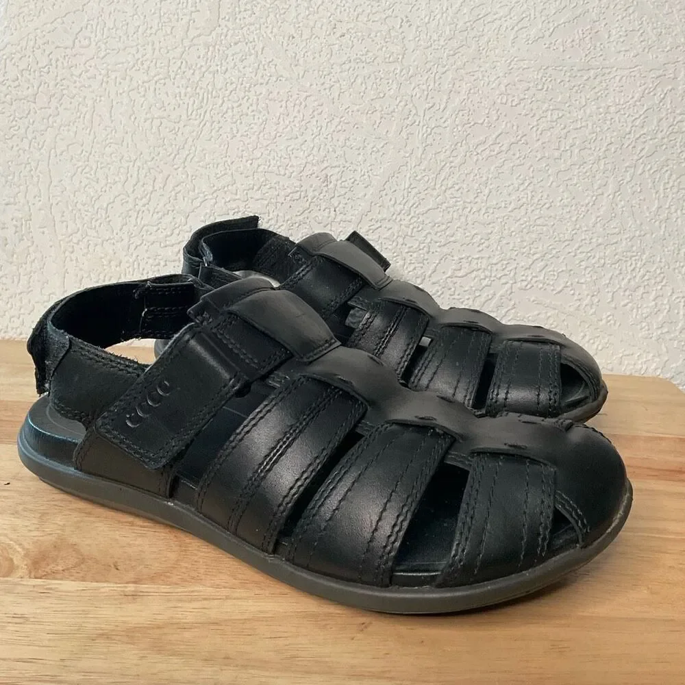 ECCO Chander Fisherman 41 Sandal Black Leather Adjustable Strap Casual Solid 7,5